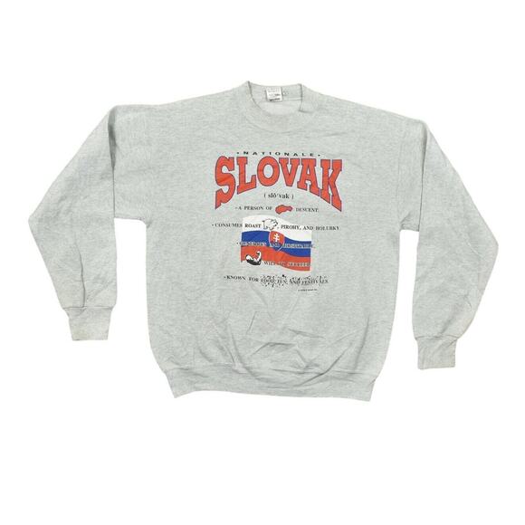 Vintage Fruit of the Loom Gray Pullover Sweatshirt Men L Cotton Nationale Slovak - Picture 1 of 6